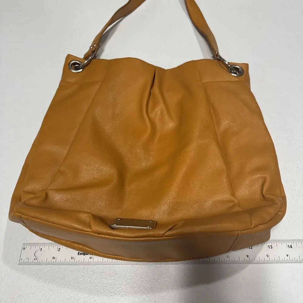 Nine West Large Faux Pebbled Leather Satchel Shoulder Handbag Mustard Yellow